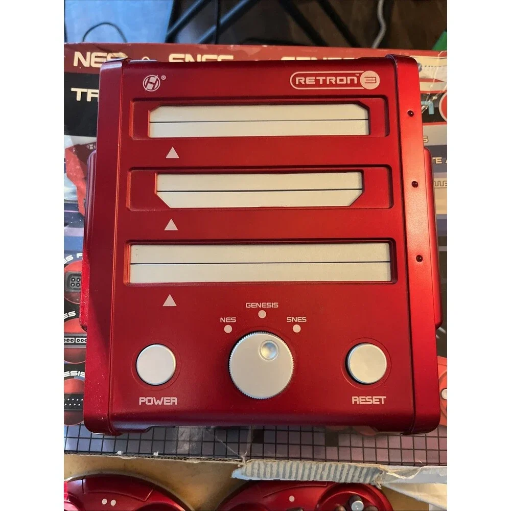 Retron 3 HD Console Bundle Tested Red w/ Cords Wireless Av Adaptor SNES NES Sega